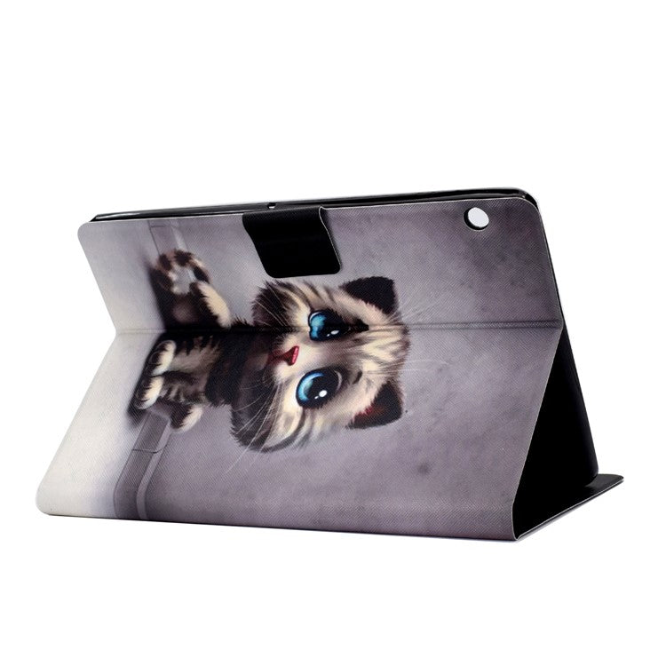 Shock-proof Pattern Printing Card Slot Stand PU Leather Tablet Case for Huawei MediaPad T3 10 - Cat with Blue Eyes