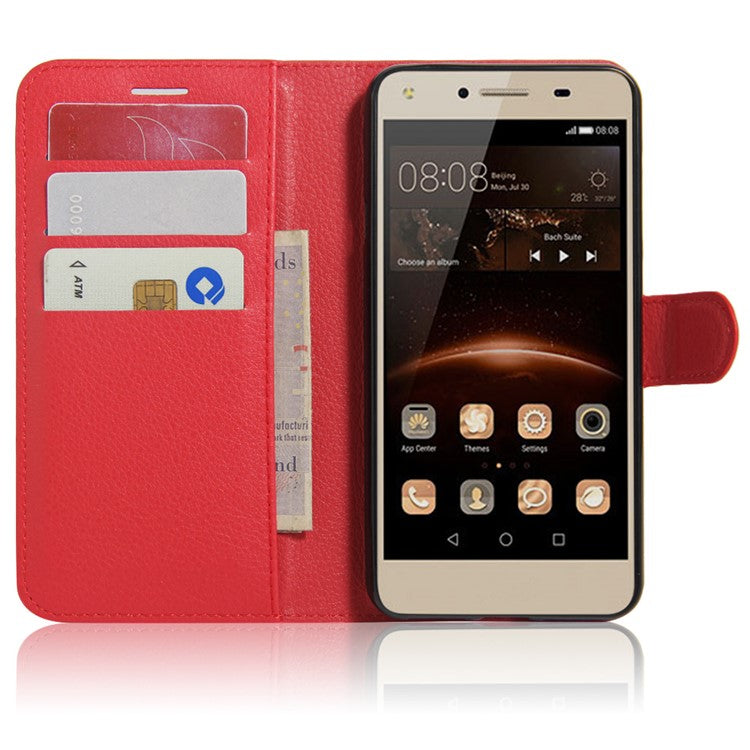 Lychee Skin Wallet Leather Phone Case for Huawei Y5II / Y5II - Red