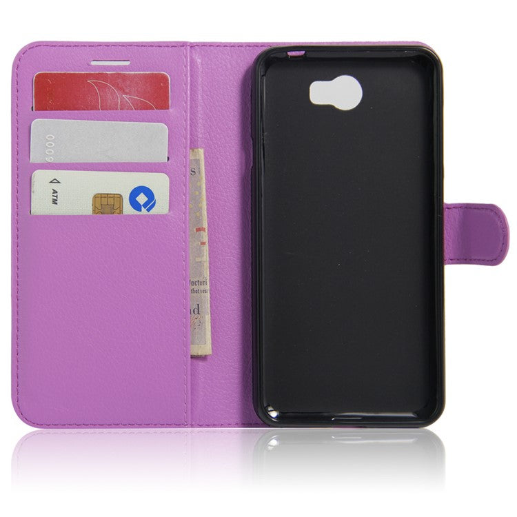 Lychee Skin Leather Card Holder Case for Huawei Y5II / Y5II - Purple