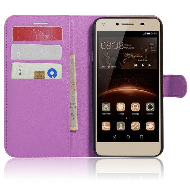 Lychee Skin Leather Card Holder Case for Huawei Y5II / Y5II - Purple