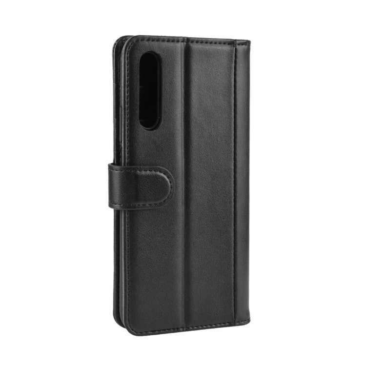 Genuine Split Leather Wallet Stand Cell Phone Cover for Huawei Honor 9X (For China) / 9X Pro - Black