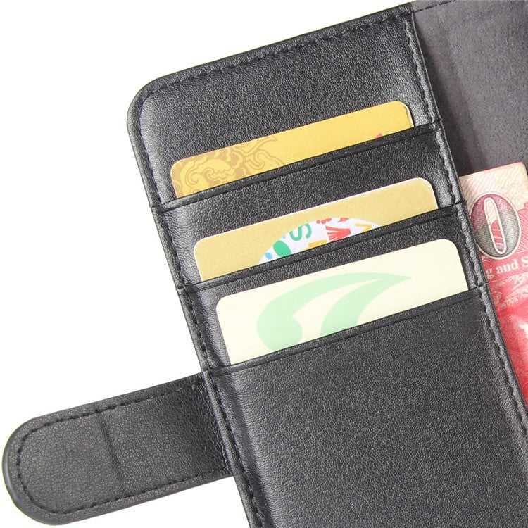 Genuine Split Leather Wallet Stand Cell Phone Cover for Huawei Honor 9X (For China) / 9X Pro - Black