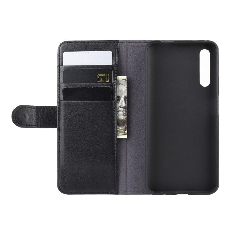 Genuine Split Leather Wallet Stand Cell Phone Cover for Huawei Honor 9X (For China) / 9X Pro - Black