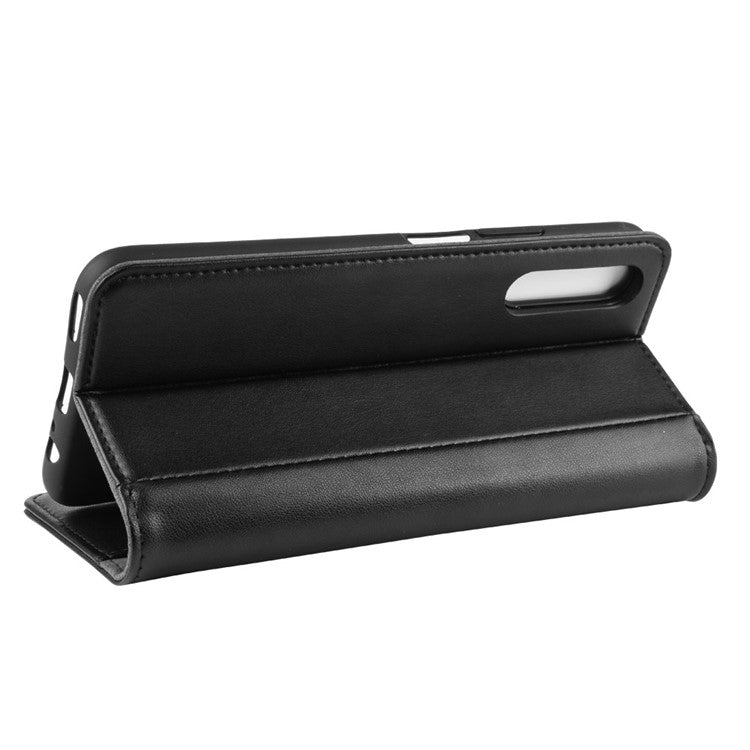 Genuine Split Leather Wallet Stand Cell Phone Cover for Huawei Honor 9X (For China) / 9X Pro - Black
