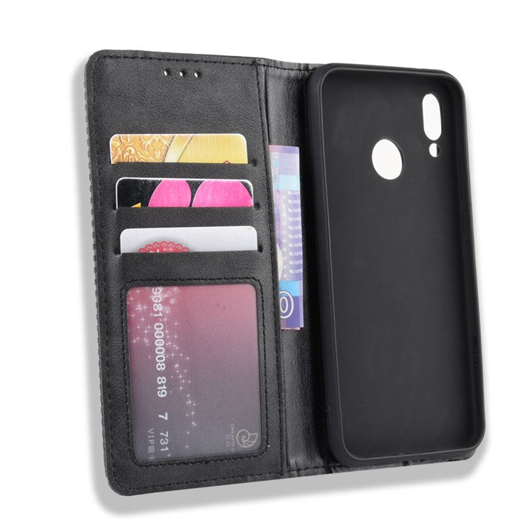 Vintage Style Magnetic Leather Wallet Protective Cell Phone Cover Case for Huawei P20 Lite (2018) / Nova 3e - Black