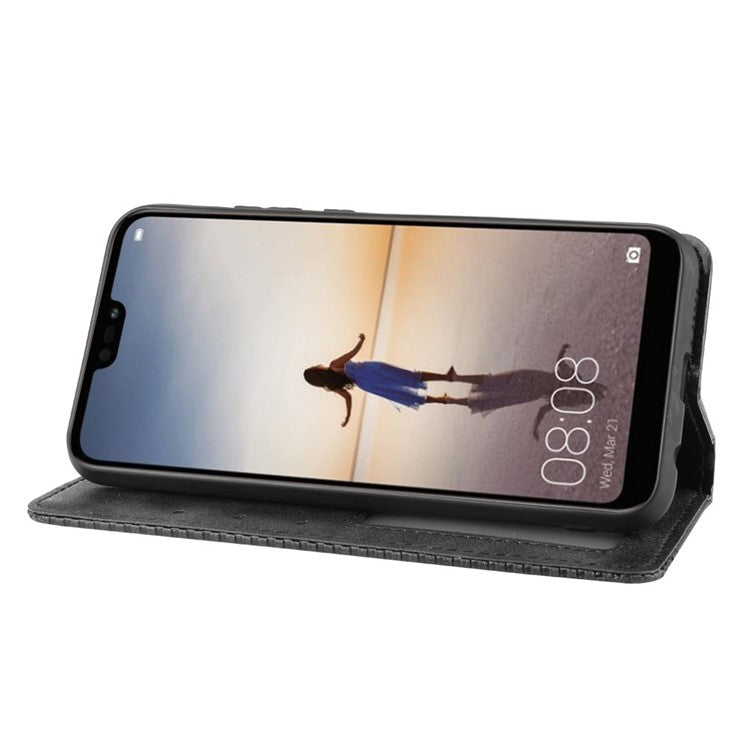 Vintage Style Magnetic Leather Wallet Protective Cell Phone Cover Case for Huawei P20 Lite (2018) / Nova 3e - Black