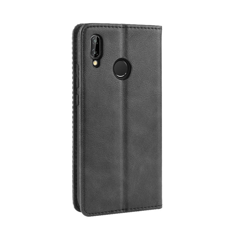 Vintage Style Magnetic Leather Wallet Protective Cell Phone Cover Case for Huawei P20 Lite (2018) / Nova 3e - Black