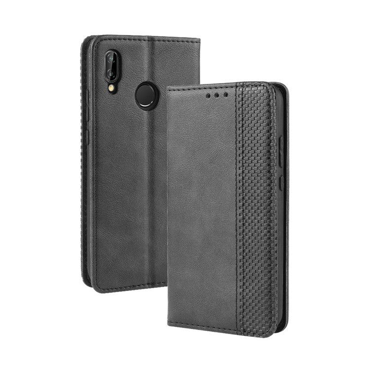 Vintage Style Magnetic Leather Wallet Protective Cell Phone Cover Case for Huawei P20 Lite (2018) / Nova 3e - Black