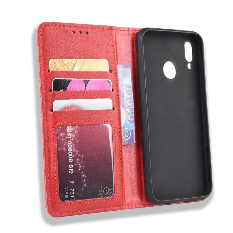 Vintage Style Magnetic Leather Wallet Protective Cell Phone Cover Case for Huawei P20 Lite (2018) / Nova 3e - Red