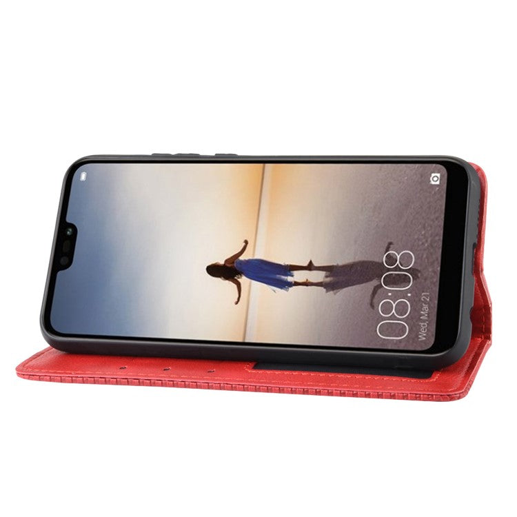 Vintage Style Magnetic Leather Wallet Protective Cell Phone Cover Case for Huawei P20 Lite (2018) / Nova 3e - Red