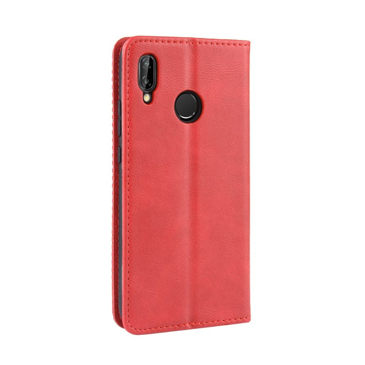 Vintage Style Magnetic Leather Wallet Protective Cell Phone Cover Case for Huawei P20 Lite (2018) / Nova 3e - Red