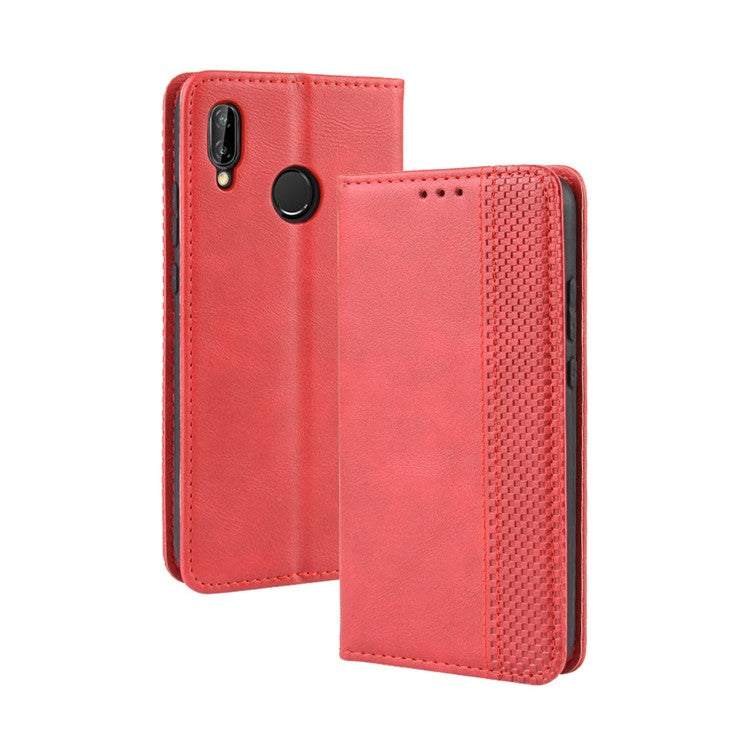 Vintage Style Magnetic Leather Wallet Protective Cell Phone Cover Case for Huawei P20 Lite (2018) / Nova 3e - Red