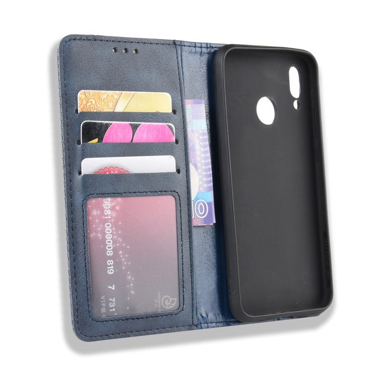 Vintage Style Magnetic Leather Wallet Protective Cell Phone Cover Case for Huawei P20 Lite (2018) / Nova 3e - Blue