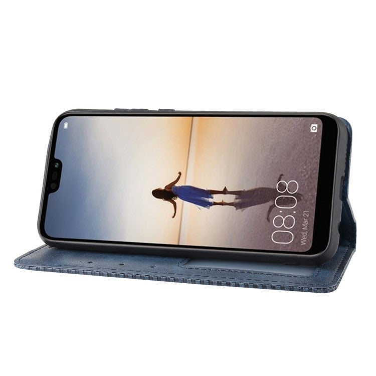 Vintage Style Magnetic Leather Wallet Protective Cell Phone Cover Case for Huawei P20 Lite (2018) / Nova 3e - Blue