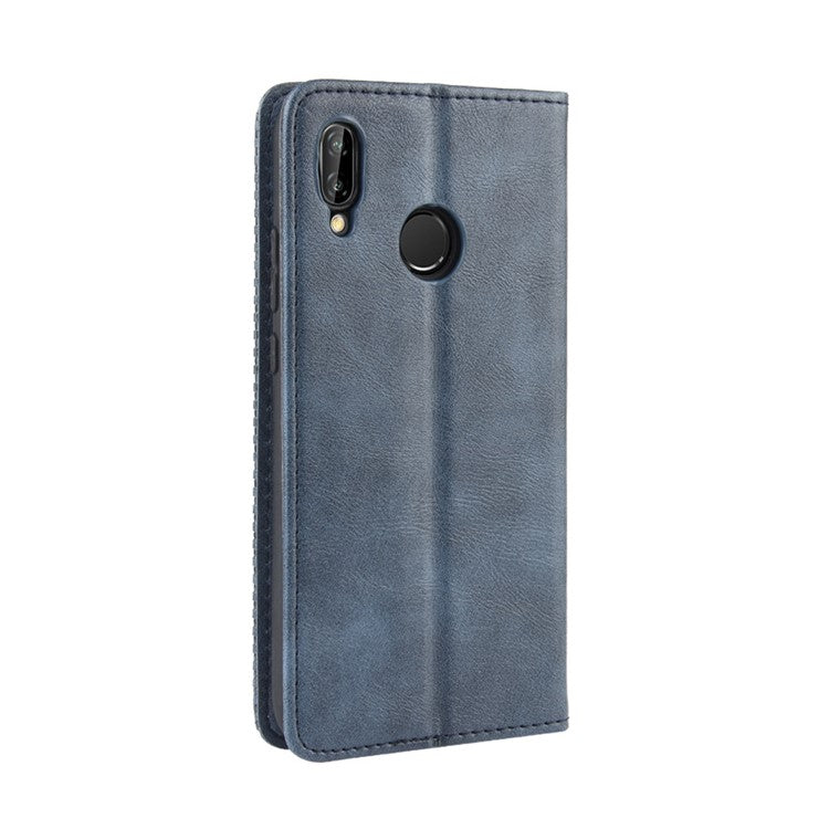 Vintage Style Magnetic Leather Wallet Protective Cell Phone Cover Case for Huawei P20 Lite (2018) / Nova 3e - Blue