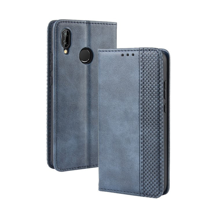 Vintage Style Magnetic Leather Wallet Protective Cell Phone Cover Case for Huawei P20 Lite (2018) / Nova 3e - Blue