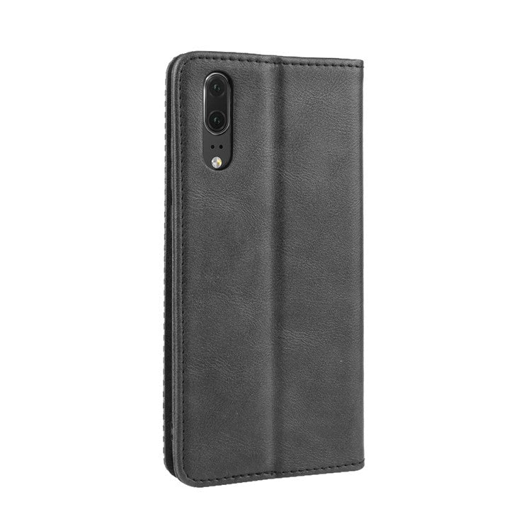 Retro PU Leather Wallet Stand Phone Cover Casing for Huawei P20 - Black