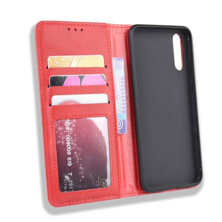 Retro PU Leather Wallet Stand Phone Cover Casing for Huawei P20 - Red