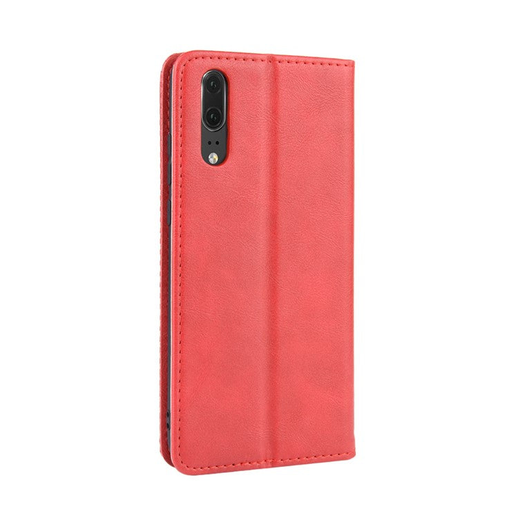 Retro PU Leather Wallet Stand Phone Cover Casing for Huawei P20 - Red