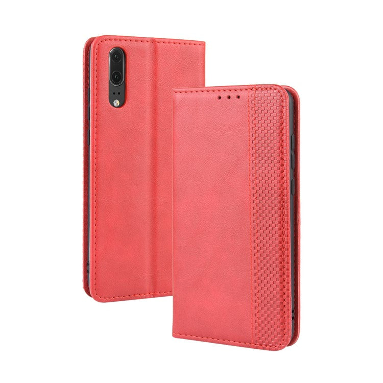Retro PU Leather Wallet Stand Phone Cover Casing for Huawei P20 - Red