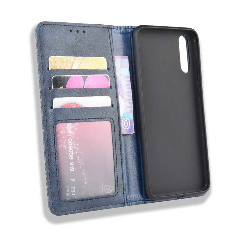 Retro PU Leather Wallet Stand Phone Cover Casing for Huawei P20 - Blue