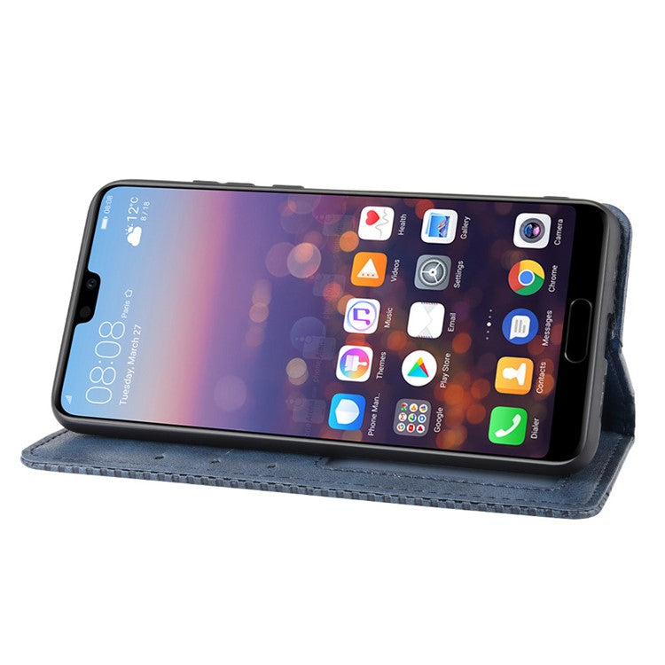 Retro PU Leather Wallet Stand Phone Cover Casing for Huawei P20 - Blue