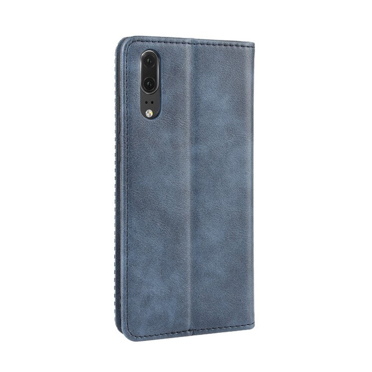 Retro PU Leather Wallet Stand Phone Cover Casing for Huawei P20 - Blue