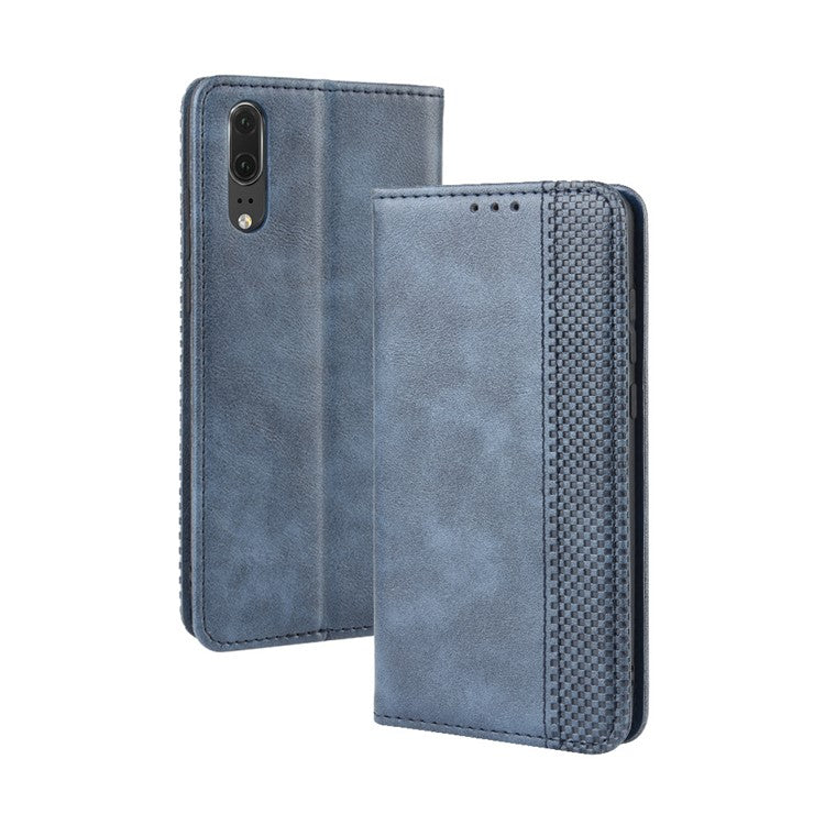 Retro PU Leather Wallet Stand Phone Cover Casing for Huawei P20 - Blue