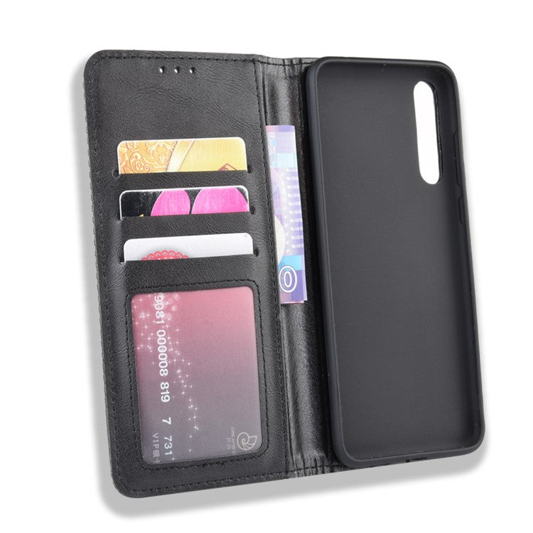 Retro Leather Wallet Phone Shell Casing for Huawei P20 Pro - Black