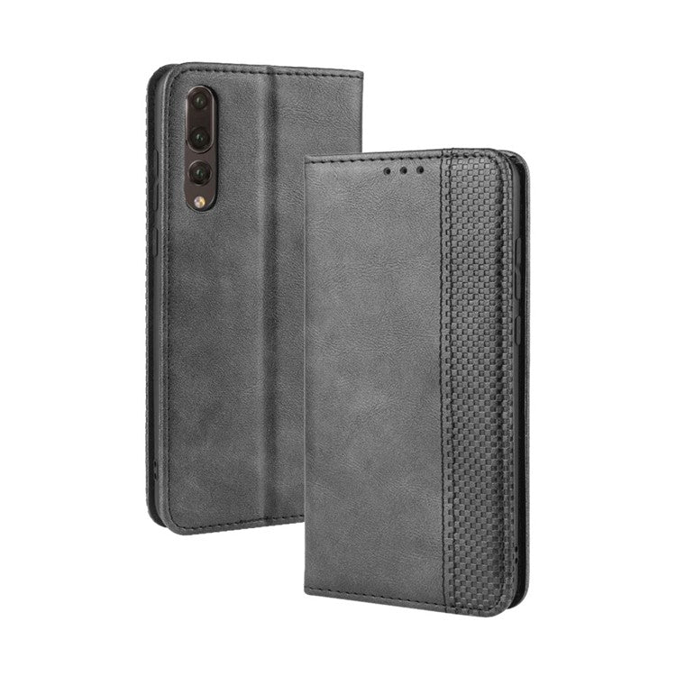 Retro Leather Wallet Phone Shell Casing for Huawei P20 Pro - Black