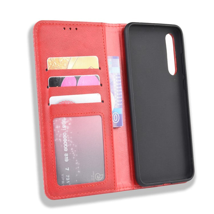 Retro Leather Wallet Phone Shell Casing for Huawei P20 Pro - Red