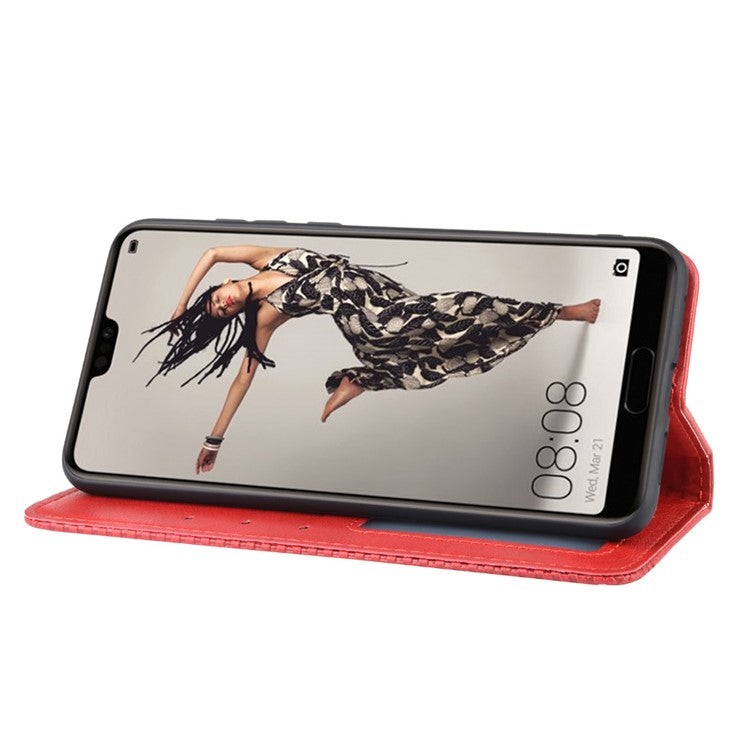 Retro Leather Wallet Phone Shell Casing for Huawei P20 Pro - Red