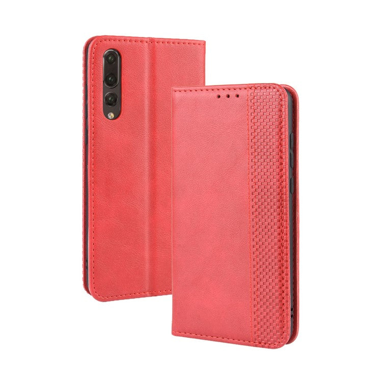 Retro Leather Wallet Phone Shell Casing for Huawei P20 Pro - Red