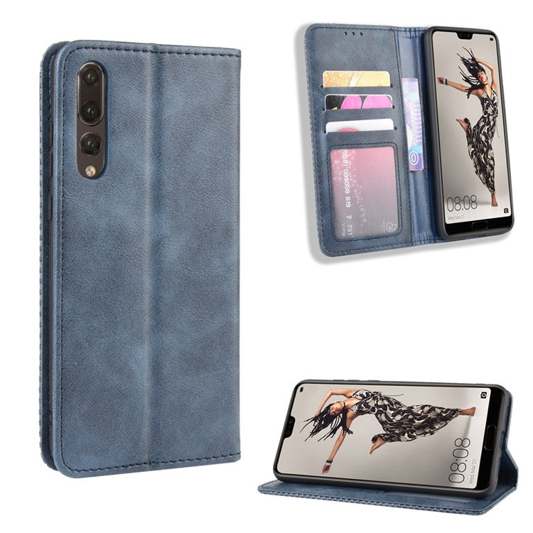 Retro Leather Wallet Phone Shell Casing for Huawei P20 Pro - Blue