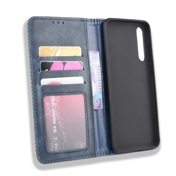 Retro Leather Wallet Phone Shell Casing for Huawei P20 Pro - Blue