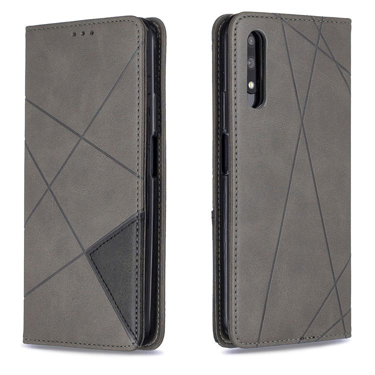 Geometric Pattern Leather Card Holder Case for Huawei Honor 9X (For China) / 9X Pro - Grey
