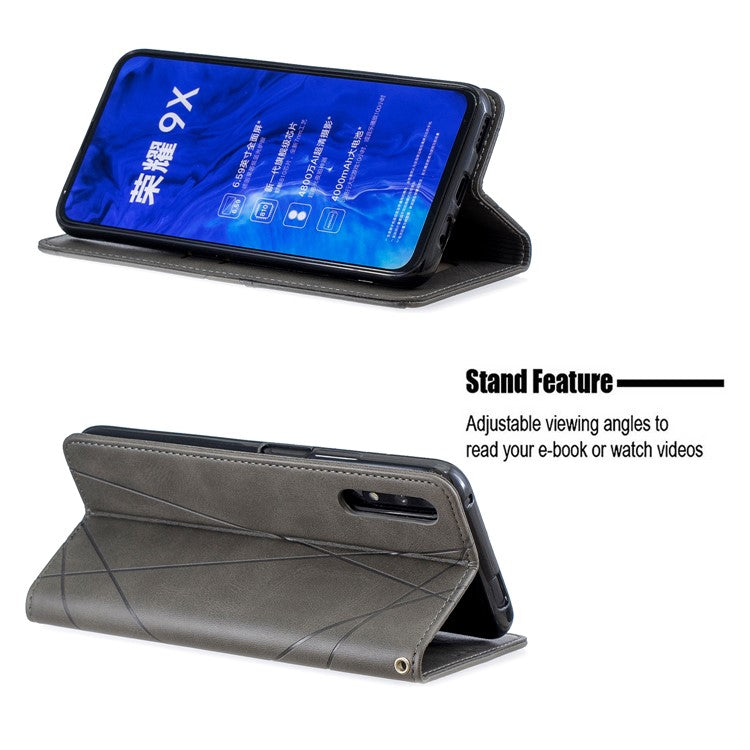 Geometric Pattern Leather Card Holder Case for Huawei Honor 9X (For China) / 9X Pro - Grey
