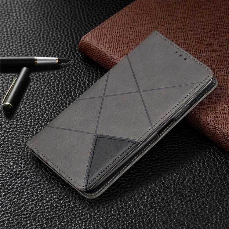 Geometric Pattern Leather Card Holder Case for Huawei Honor 9X (For China) / 9X Pro - Grey