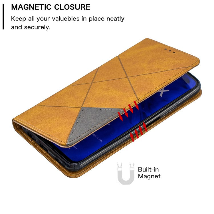Geometric Pattern Leather Card Holder Case for Huawei Honor 9X (For China) / 9X Pro - Yellow