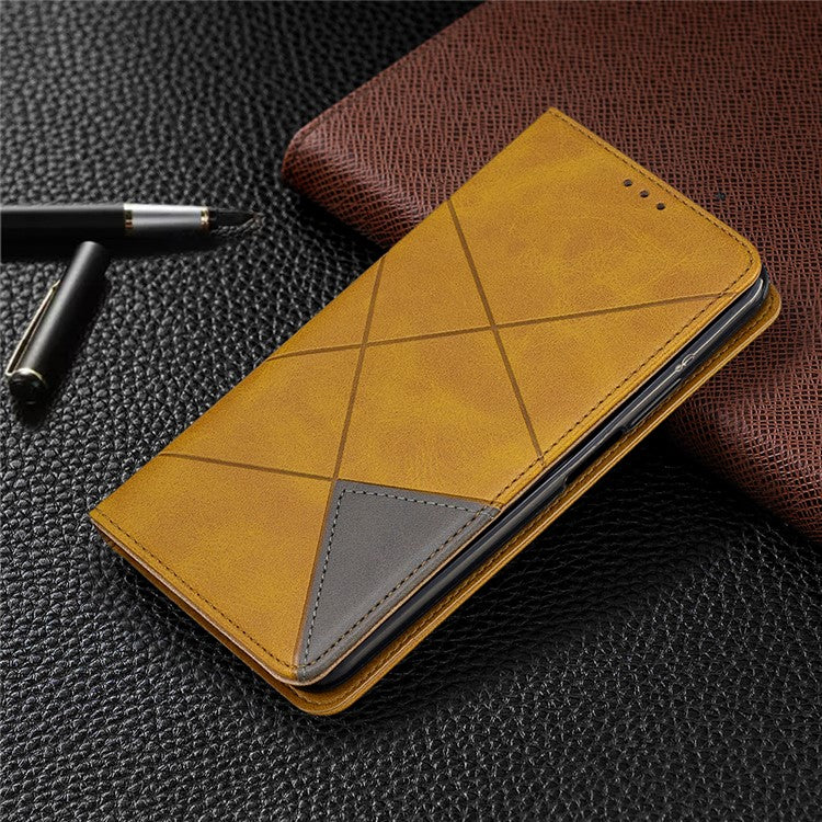 Geometric Pattern Leather Card Holder Case for Huawei Honor 9X (For China) / 9X Pro - Yellow
