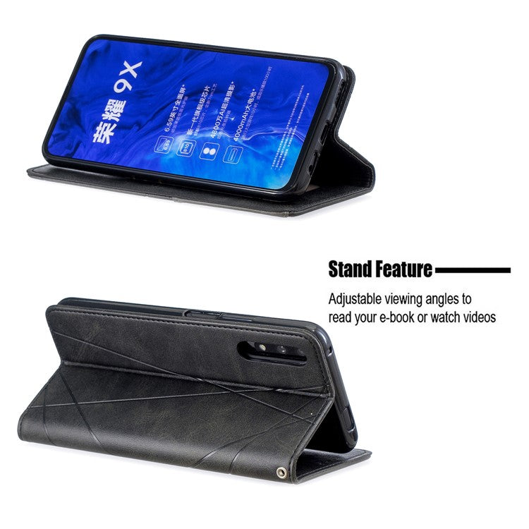 Geometric Pattern Leather Card Holder Case for Huawei Honor 9X (For China) / 9X Pro - Black