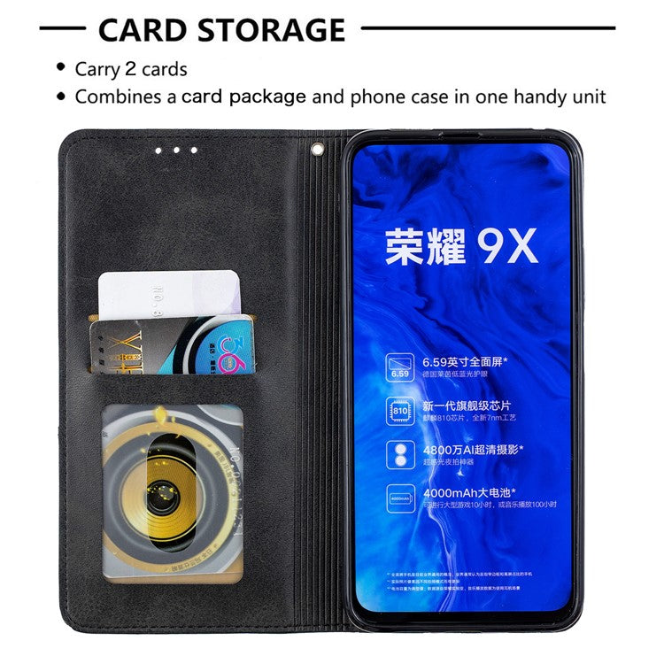 Geometric Pattern Leather Card Holder Case for Huawei Honor 9X (For China) / 9X Pro - Black