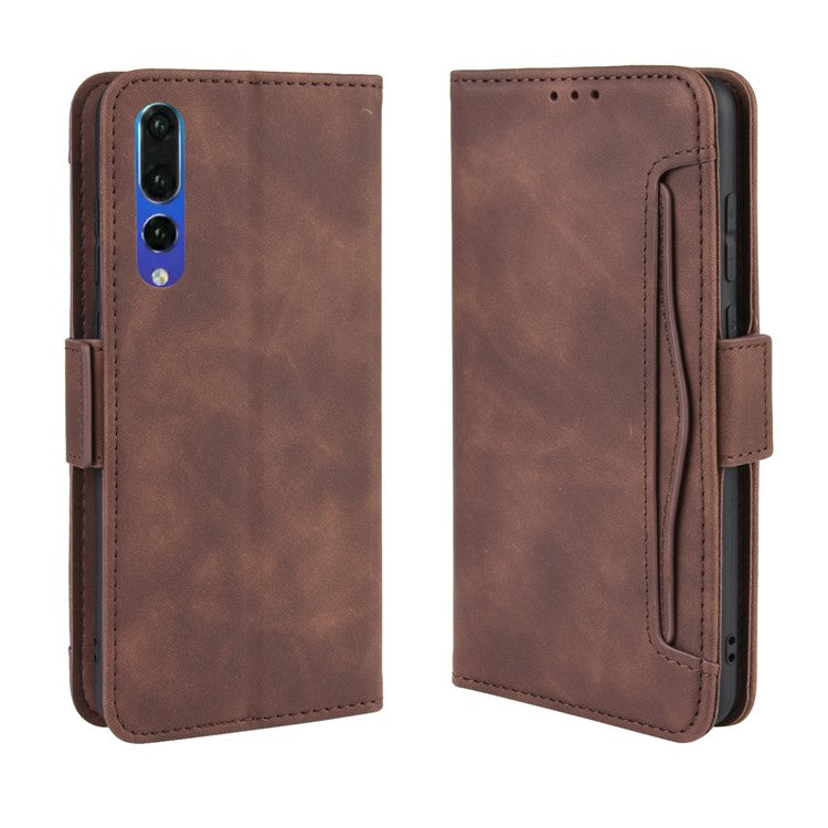 Leather Wallet Stand Phone Cover with Multiple Card Slots Shell for Huawei P20 Pro - Brown