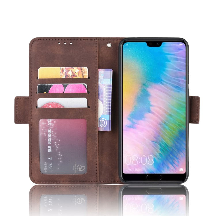 Leather Wallet Stand Phone Cover with Multiple Card Slots Shell for Huawei P20 Pro - Brown