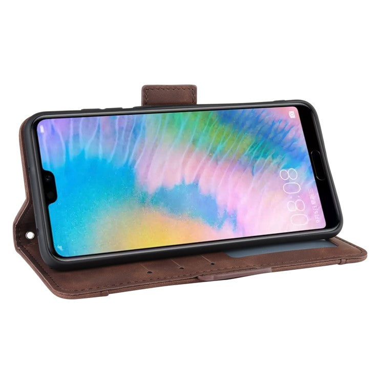 Leather Wallet Stand Phone Cover with Multiple Card Slots Shell for Huawei P20 Pro - Brown