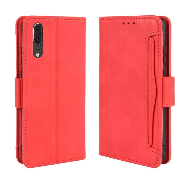 Leather Wallet Stand Phone Cover with Multiple Card Slots Protective Shell for Huawei P20 - Red