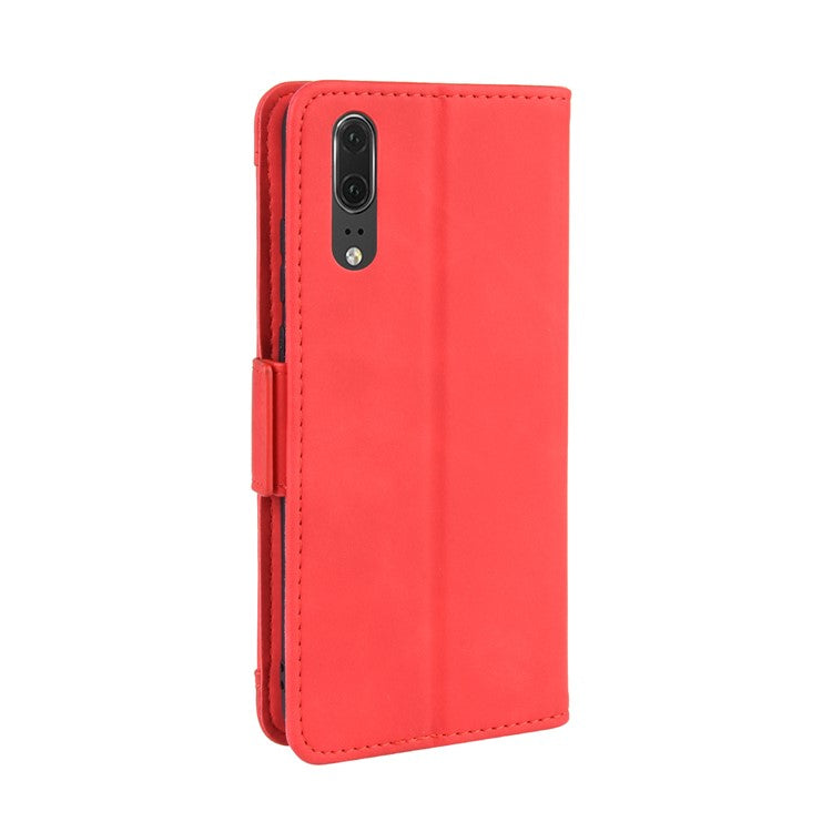 Leather Wallet Stand Phone Cover with Multiple Card Slots Protective Shell for Huawei P20 - Red