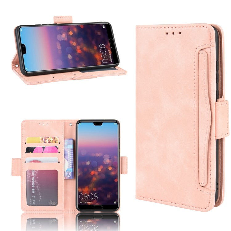 Leather Wallet Stand Phone Cover with Multiple Card Slots Protective Shell for Huawei P20 - Pink