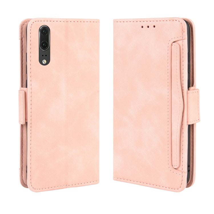 Leather Wallet Stand Phone Cover with Multiple Card Slots Protective Shell for Huawei P20 - Pink