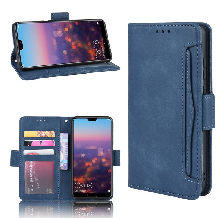 Leather Wallet Stand Phone Cover with Multiple Card Slots Protective Shell for Huawei P20 - Blue